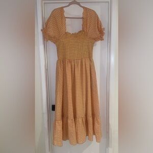 Rachel Parcell Smocked Gingham Printed Midi Dress